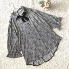 shellna 総柄トップス LL 白黒 大きめサイズ 伸縮性