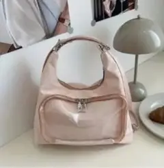 ピンク ハンドバッグ フロントポケット付き 推し活バッグ