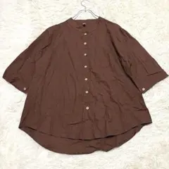 m1094 美品✨五分袖バンドカラーシャツ 2XL 大きいサイズ 体型カバー