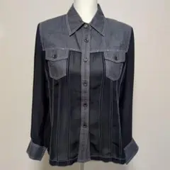【美品】ダークグレー 長袖デニム風シャツ シアー シースルー 限定品