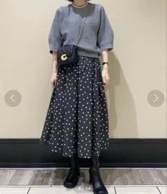 Mila Owen ミラオーウェン タックフレアボリュームスカート ドット柄