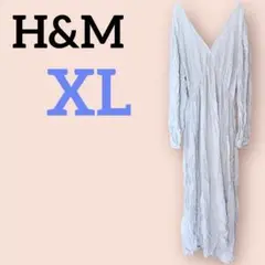 希少✨H&M【XL】Vネック長袖マキシワンピース ライトグリーン