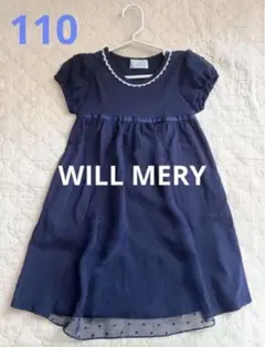 WILL MERY ネイビー シフォン　半袖ワンピース 110 冠婚葬祭などに