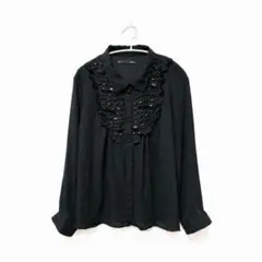 シフォンブラウス Heather ヘザー【F】長袖シャツ ビジュー ブラック