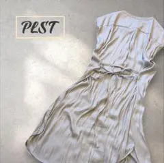 PLST シャイニーサテン ワンピース リボン シャツワンピース プラステ
