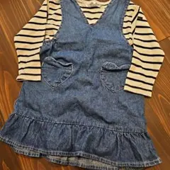 フタフタ♡デニム ジャンバースカート&ボーダートップス100センチセット♡