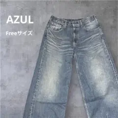 AZUL デニム　ウォッシュ加工　ダークブルー　FREEサイズ