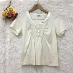 ★自由区★ジユウク フロント フリル Tシャツ 【L】 透け感 オフホワイト