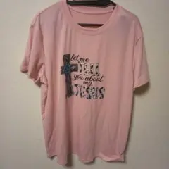 【新品】ピンク Tシャツ 十字架 メッセージ　（サイズ確認）
