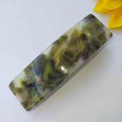 グリーン/カーキ四角形バレッタ　アセテート　8.3cm/2.3cm　NO.29