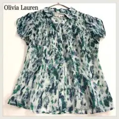 323 Olivia Lauren ブラウス　半袖　美品　総柄　緑