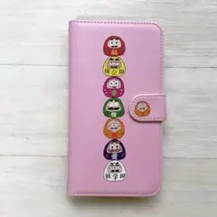 スマホケース　iPhone16 手帳型　全機種対応　ダルマ　ピンク