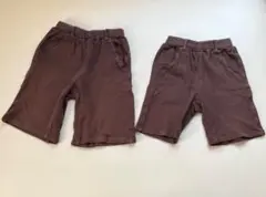 兄弟　お揃い　ハーフパンツ　パンツ　ズボン　茶色　綿