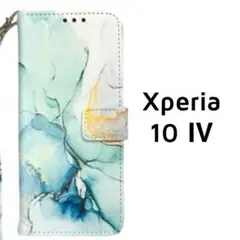 Xperia 10 Ⅳ 手帳 グリーン マーブル ストラップ