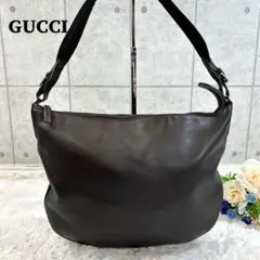 美品✨グッチ ショルダーバッグ ワンショルダー レザー ダークブラウン A4収納