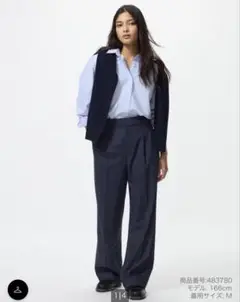 美品◇UNIQLO ユニクロ　タックワイドパンツ　ネイビー