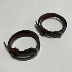 レザー二重ブレスレット レディース レッドブラウン 2本組 美品