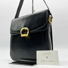 【美品】 オールド セリーヌ 馬車金具 ショルダーバッグ レザー 黒