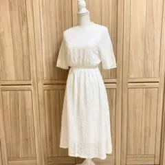 【used】crisp スカラップレース7分袖総レースワンピース F