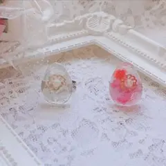 2色カラーꕤ紫陽花 かすみ草 レジン ドライフラワー フェミニン リング 指輪