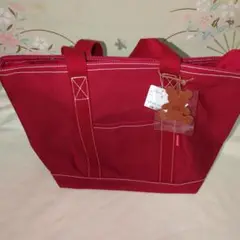 新品タグ付きですが訳あり mikihouse 赤のトートバッグ