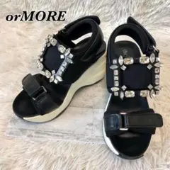 訳あり orMORE ヒールアップサンダル ビジュー 黒 9cm厚底 Sサイズ