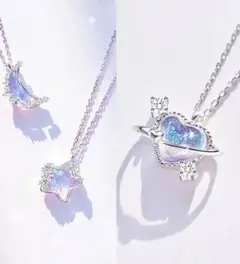 オーロラ月星ハートペンダントネックレス