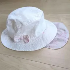 日除け付きハット　花柄　ピンク リボン　52cm