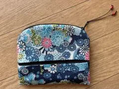 花柄刺繍 ポケットテッシュケース ポーチ 青 水色 可愛い おしゃれ