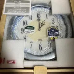 SEIKO エレガント掛け時計　水色　薔薇　ストライプ