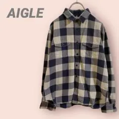 AIGLE長袖ネルシャツ　チェック柄　ネイビー　レディース/S