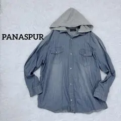 【PANASPUR】フード付きデニムシャツ　ビッグサイズ　レイヤード　4L