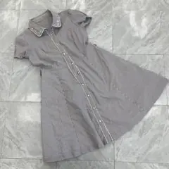 C.D.S BASIC ストライプワンピース 半袖 刺繍入り フレア シャツ