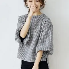 【coca】バルーン袖ギンガムチェックブラウス