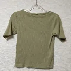 ジーユー　オリーブグリーン リブ半袖Tシャツ Mサイズ　レディース