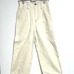 クリーム色 ワイドパンツ ゴム入りウエスト サイズM フロントノーオープン