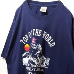 シャングリラ ネパールエベレスト ロゴ Tシャツ ネイビー 紺色 古着