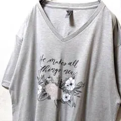 ネクストレベル 花フラワー ロゴ Tシャツ グレー 灰色 L 古着
