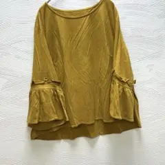 (株)ヤギ美品フリル付きマスタード色チュニック 五分袖3Lゆったりサイズ✨✨✨