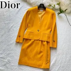美品 Dior セットアップスーツ ウール ジャケット スカート イエロー L