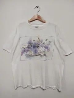 90s USA古着 アート 花 フラワー シングルステッチ Tシャツ