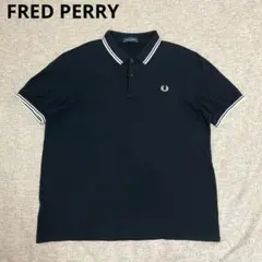 FRED PERRY M3600 ブラック×ホワイト ロゴ ポロシャツ XL