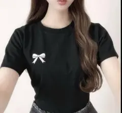 GRL グレイル　リボン刺繍Tシャツ　dk1218 ブラック