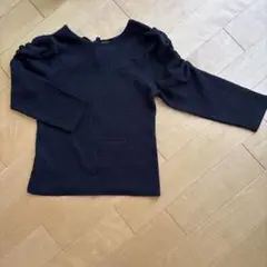 黒パフスリーブニットトップス 五分袖