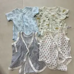 ベビー肌着 4点セット 水色 緑 白6070男の子　前開き　スナップボタン　半袖