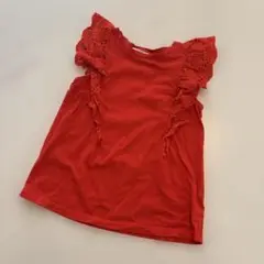 H&M 赤 レース付きフリル 半袖シャツ 140cm