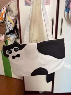 猫の顔デザイン エコバッグ 白黒