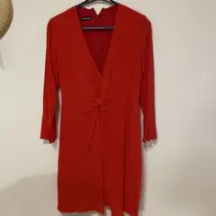 EMPORIO ARMANI 赤 長袖 Vネック ドレス