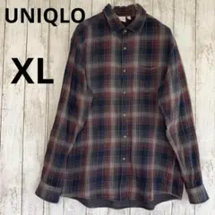 【UNIQLO】ユニクロ　チェック柄 長袖シャツ X L 黒ブラウン　綿100%