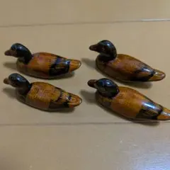 木製　カモ　箸置き　置物　4個セット